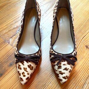 Ann Taylor Calf Hair Leopard Print Kitten Heel with Bow Size 8